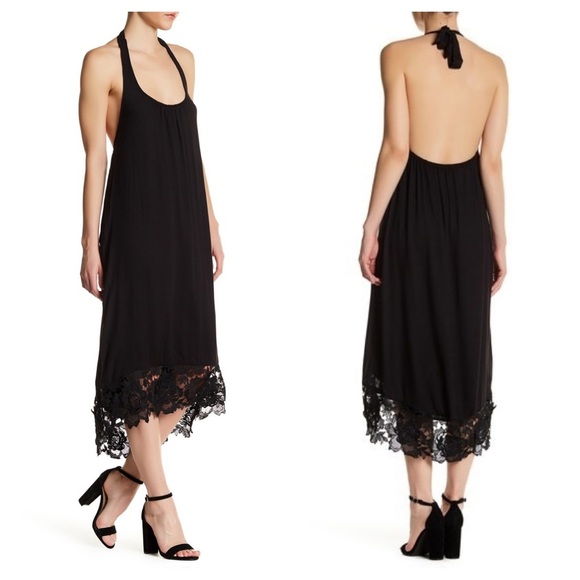 Ella Moss Dresses & Skirts - Ella Moss Lace Yoke Halter Dress S Black Maxi